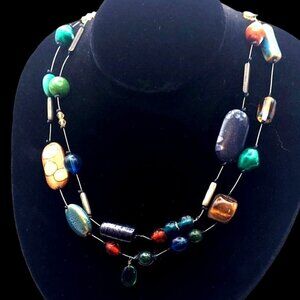 Chicos Two Strand Asymmetrical Glass Beaded Necklace 18"-22" Adjustable